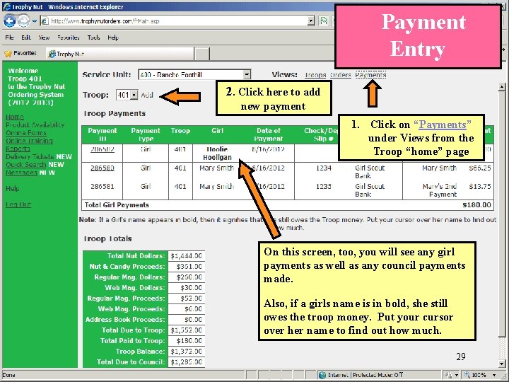  Payment Entry 2. Click here to add new payment 1. Click on “Payments”