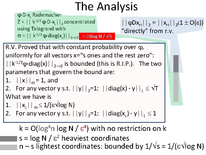 The Analysis D x. L Rademacher Z = || k-1/2 D x. L||2 concentrated