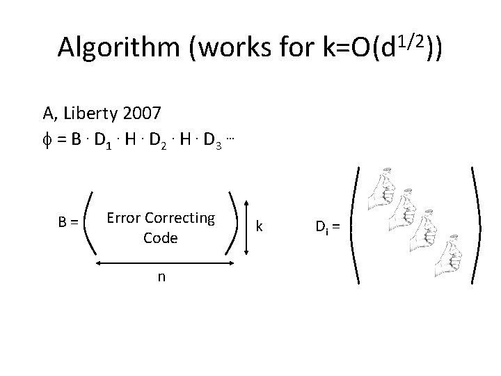 Algorithm (works for k=O(d 1/2)) A, Liberty 2007 = B. D 1. H. D