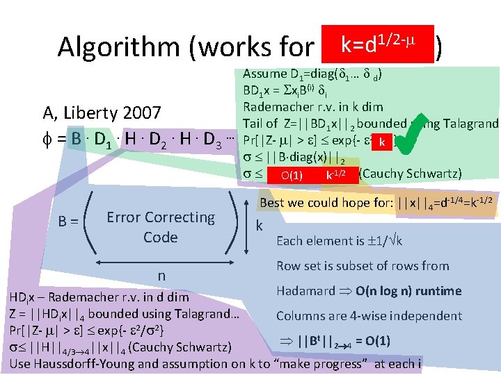 1/2 - k=d Algorithm (works for k=O(d 1/2)) Assume D 1=diag( 1… d) BD