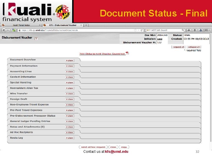 Document Status - Final Contact us at kfs@umd. edu 32 