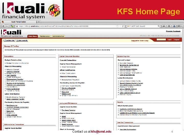 KFS Home Page Contact us at kfs@umd. edu 4 