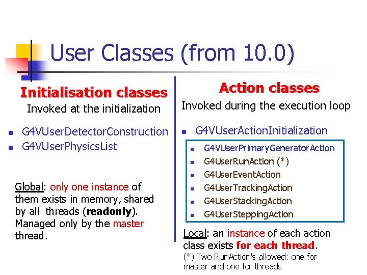 User Classes (from 10. 0) Initialisation classes Invoked at the initialization n n G
