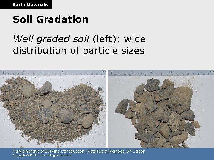 Earth Materials Soil Gradation Well graded soil (left): wide distribution of particle sizes Fundamentals
