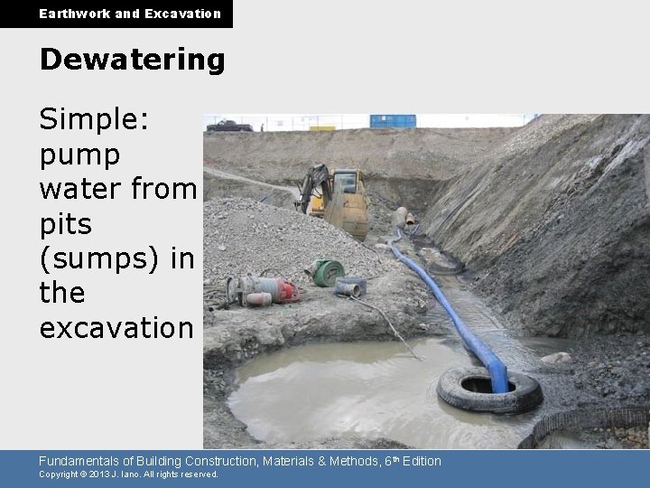 Earthwork and Excavation Dewatering Simple: pump water from pits (sumps) in the excavation Fundamentals