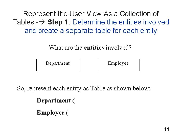 Represent the User View As a Collection of Tables - Step 1: Determine the