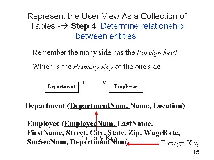 Represent the User View As a Collection of Tables - Step 4: Determine relationship