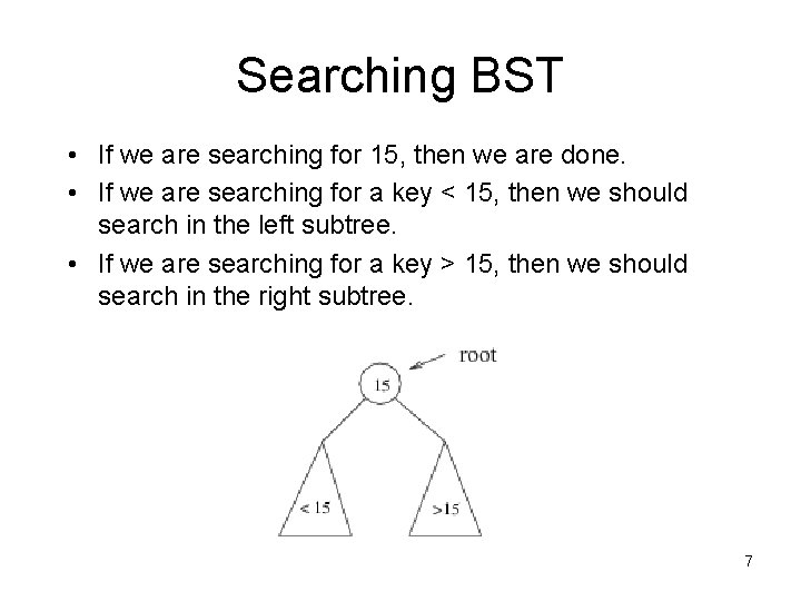 Searching BST • If we are searching for 15, then we are done. •