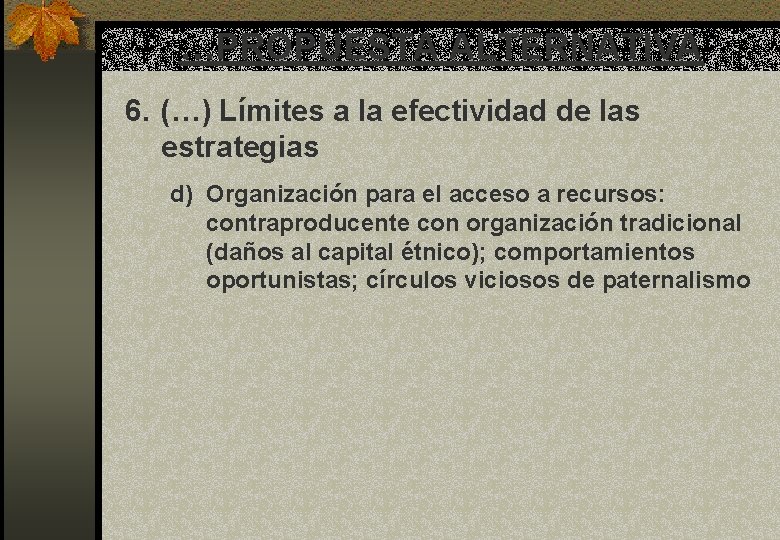 …PROPUESTA ALTERNATIVA 6. (…) Límites a la efectividad de las estrategias d) Organización para