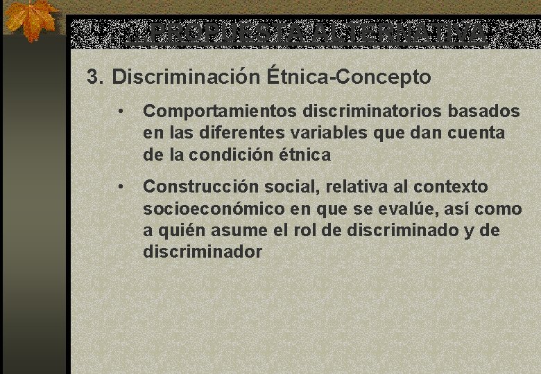 …PROPUESTA ALTERNATIVA 3. Discriminación Étnica-Concepto • Comportamientos discriminatorios basados en las diferentes variables que