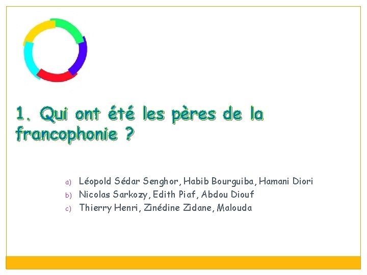 1. Qui ont été les pères de la francophonie ? a) b) c) Léopold