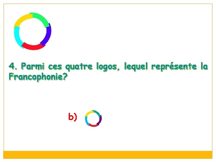 4. Parmi ces quatre logos, lequel représente la Francophonie? b) 