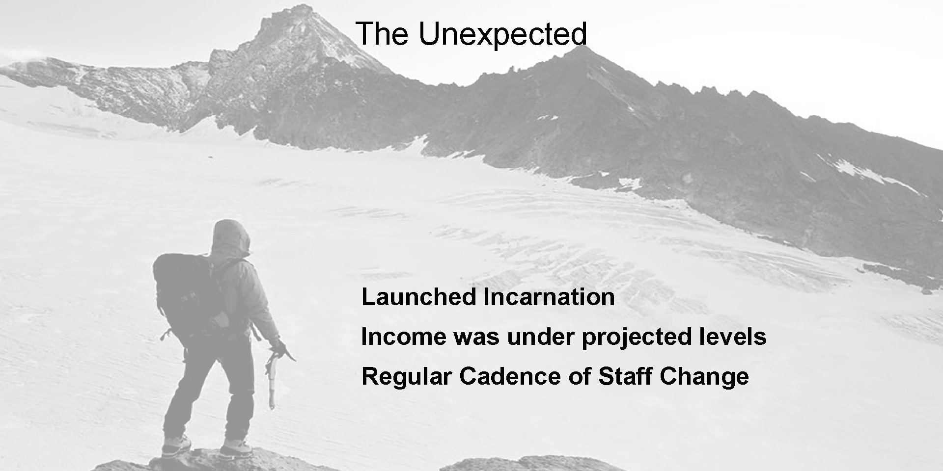 The Unexpected Launched Incarnation Income was under projected levels Regular Cadence of Staff Change