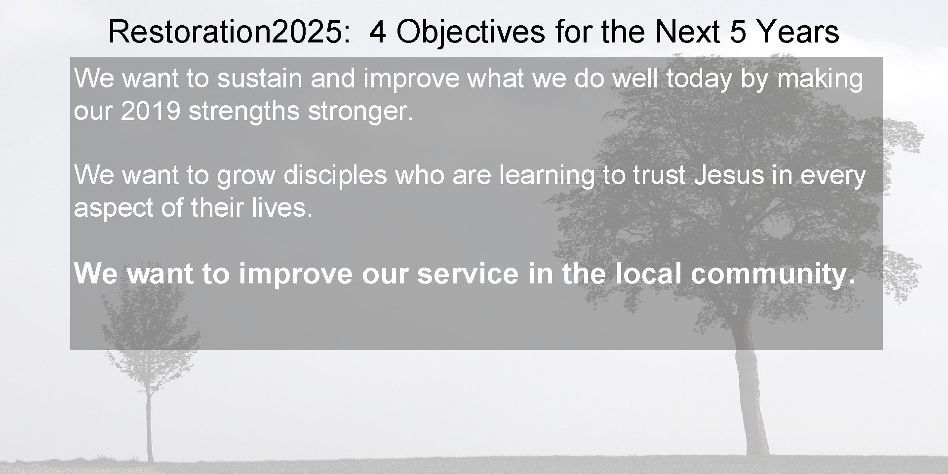 Restoration 2025: 4 Objectives for the Next 5 Years We want to sustain and