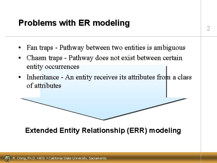 Problems with ER modeling • Fan traps - Pathway between two entities is ambiguous