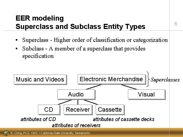 EER modeling Superclass and Subclass Entity Types 6 • Superclass - Higher order of