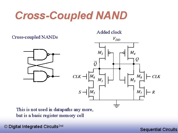 Cross-Coupled NAND Cross-coupled NANDs Added clock This is not used in datapaths any more,