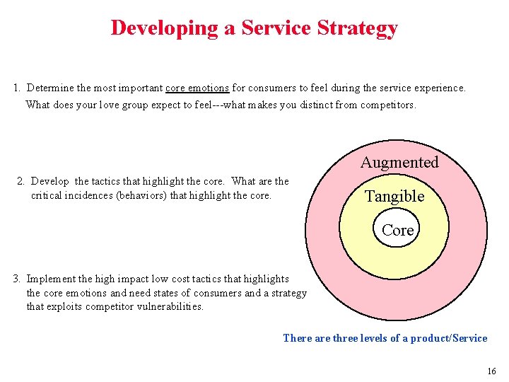 Developing a Service Strategy 1. Determine the most important core emotions for consumers to