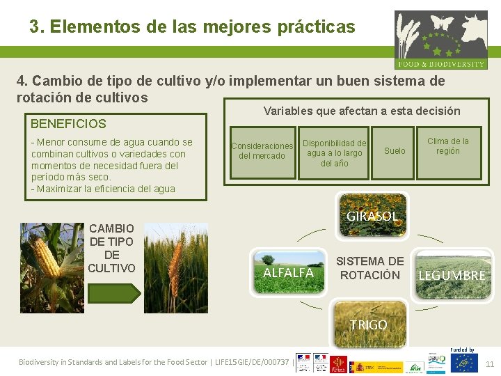 3. Elementos de las mejores prácticas 4. Cambio de tipo de cultivo y/o implementar