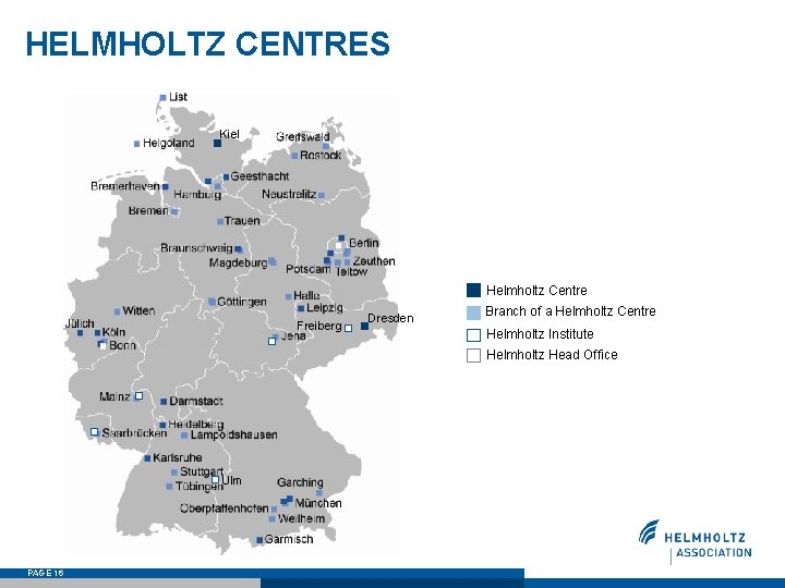 HELMHOLTZ CENTRES Kiel Helmholtz Centre Freiberg Dresden Branch of a Helmholtz Centre Helmholtz Institute