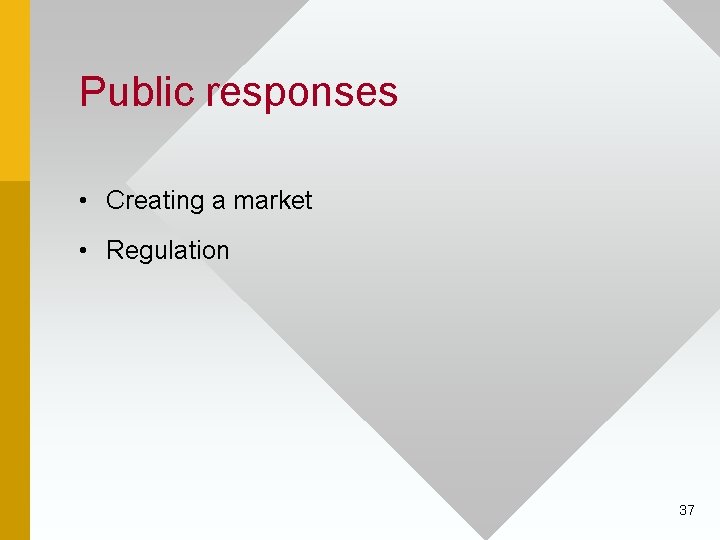 Public responses • Creating a market • Regulation 37 