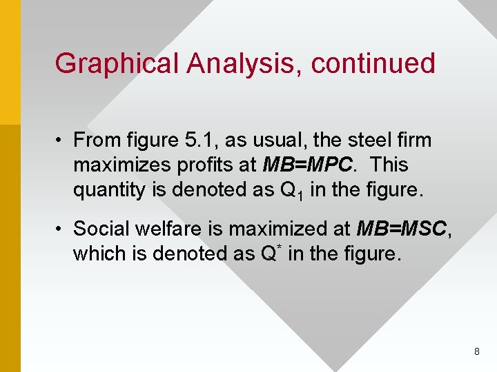 Graphical Analysis, continued • From figure 5. 1, as usual, the steel firm maximizes