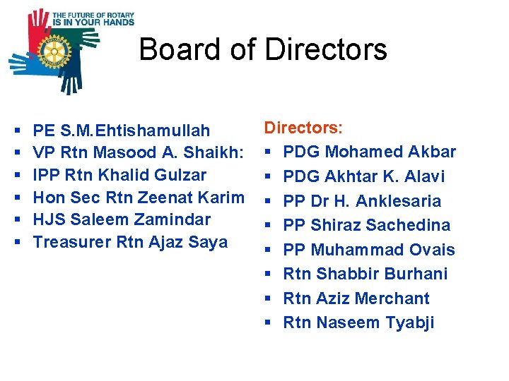 Board of Directors § § § PE S. M. Ehtishamullah VP Rtn Masood A.