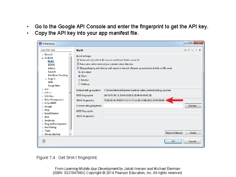  • • Go to the Google API Console and enter the fingerprint to