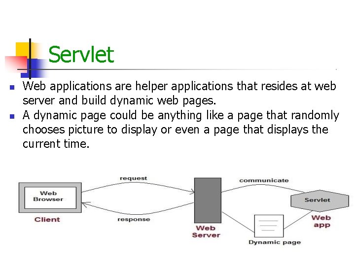 Servlet Web applications are helper applications that resides at web server and build dynamic