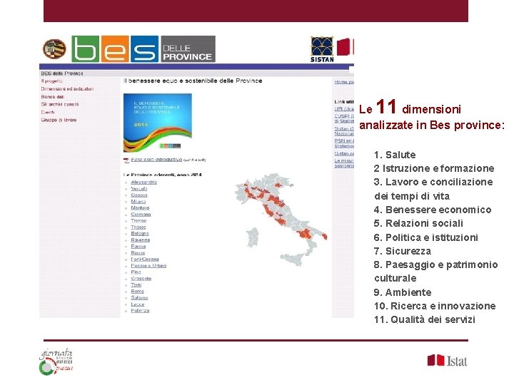 11 Le dimensioni analizzate in Bes province: 1. Salute 2 Istruzione e formazione 3.