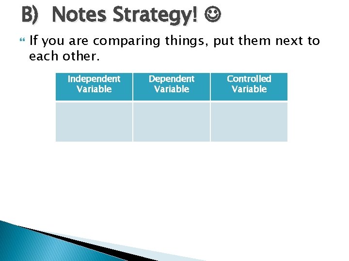 B) Notes Strategy! If you are comparing things, put them next to each other.