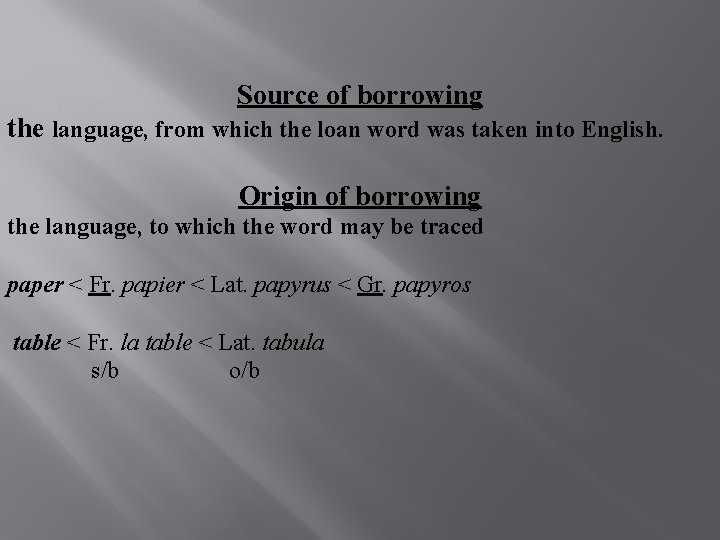 Source of borrowing the language, from which the loan word was taken into English.