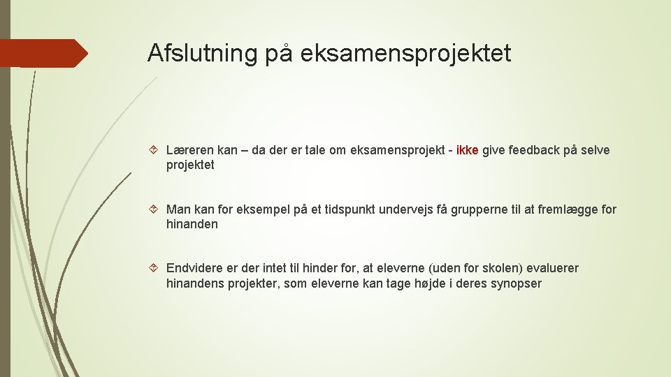 Afslutning på eksamensprojektet Læreren kan – da der er tale om eksamensprojekt - ikke