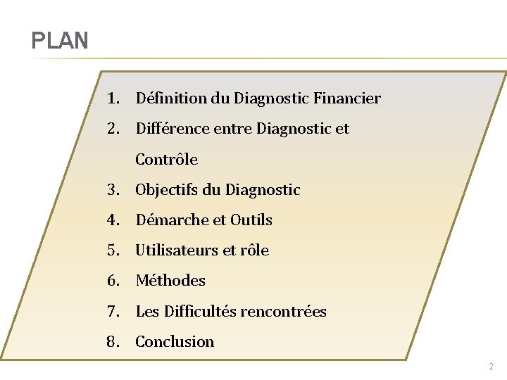 PLAN 1. Définition du Diagnostic Financier 2. Différence entre Diagnostic et Contrôle 3. Objectifs