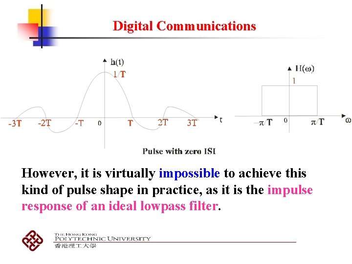 Digital Communications However, it is virtually impossible to achieve this kind of pulse shape Digital Communications However, it is virtually impossible to achieve this kind of pulse shape
