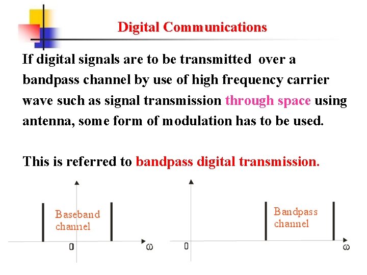 Digital Communications If digital signals are to be transmitted over a bandpass channel by