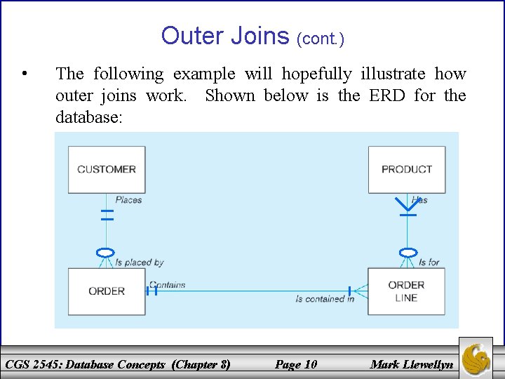 Outer Joins (cont. ) • The following example will hopefully illustrate how outer joins