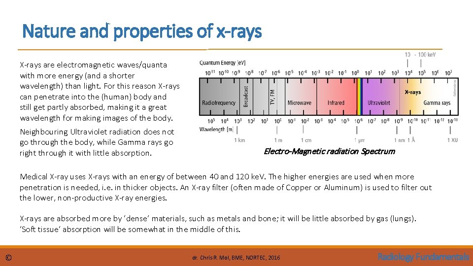 Nature and properties of x-rays X-rays are electromagnetic waves/quanta with more energy (and a