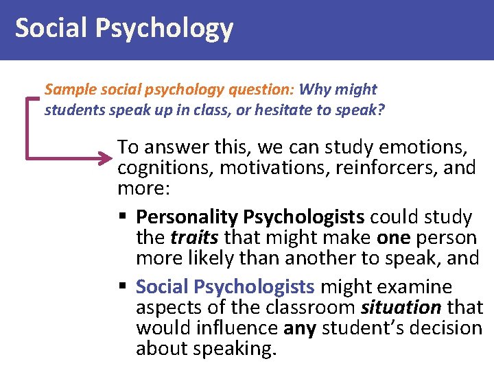 Social Psychology Sample social psychology question: Why might students speak up in class, or