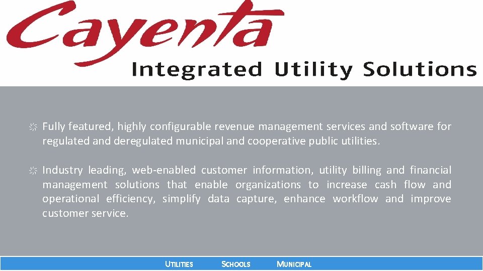 Fully featured, highly configurable revenue management services and software for regulated and deregulated Fully featured, highly configurable revenue management services and software for regulated and deregulated