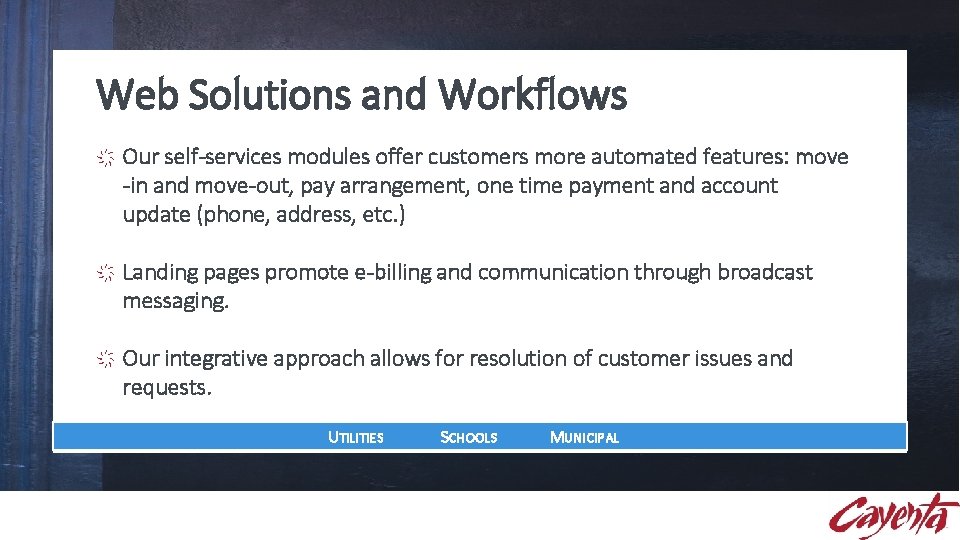 Web Solutions and Workflows Our self-services modules offer customers more automated features: move -in Web Solutions and Workflows Our self-services modules offer customers more automated features: move -in