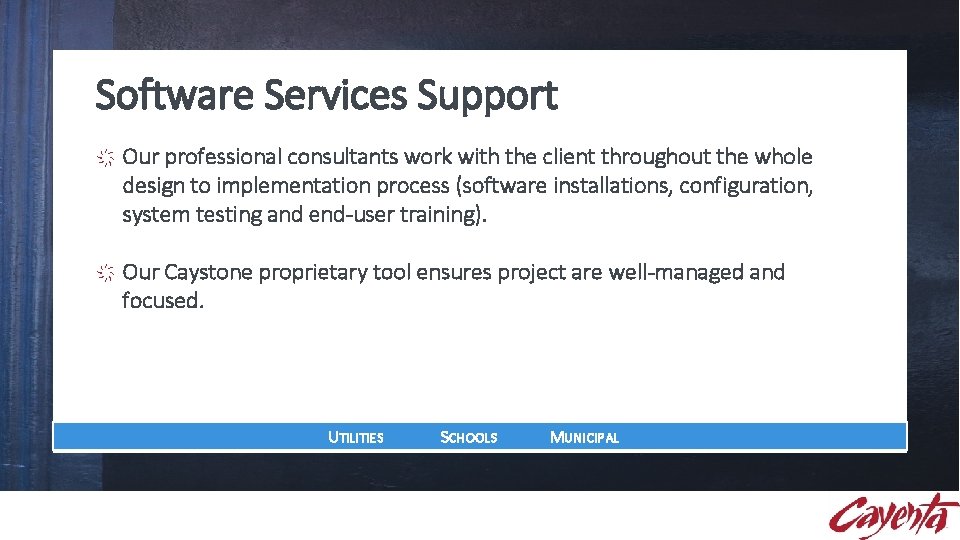 Software Services Support Our professional consultants work with the client throughout the whole design Software Services Support Our professional consultants work with the client throughout the whole design