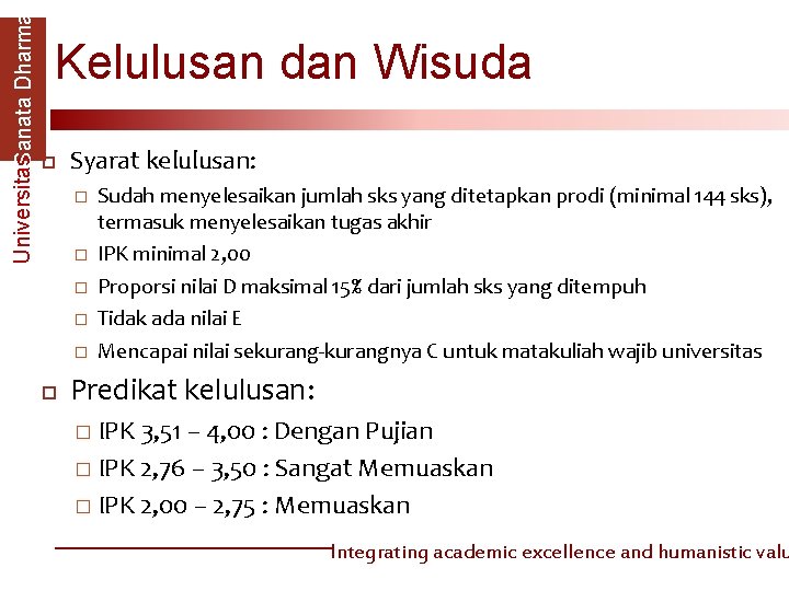 Universitas. Sanata Dharma Kelulusan dan Wisuda Syarat kelulusan: � � � Sudah menyelesaikan jumlah