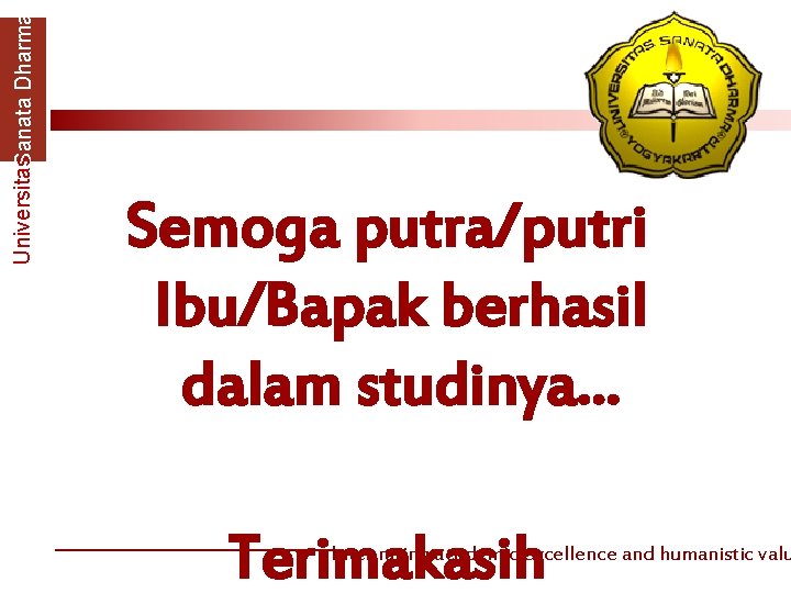 Universitas. Sanata Dharma Semoga putra/putri Ibu/Bapak berhasil dalam studinya. . . Terimakasih Integrating academic