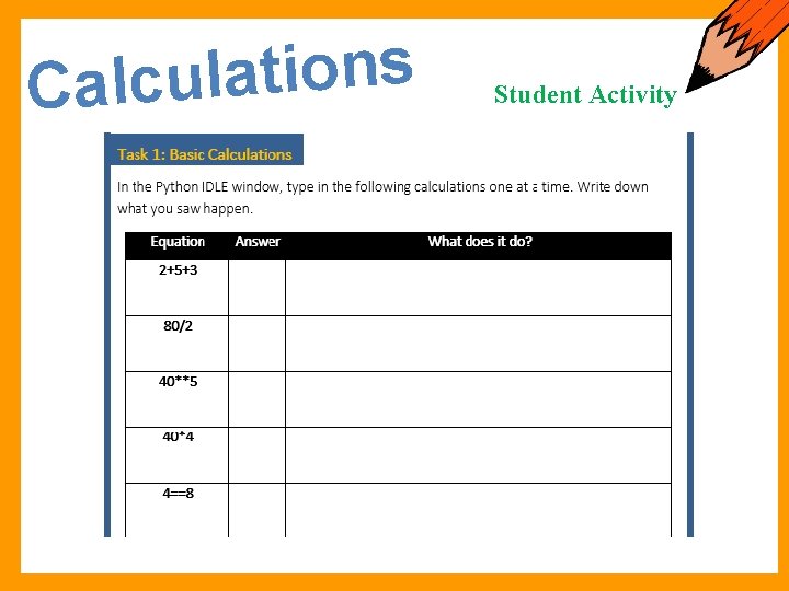 s n o i t a l u Calc Student Activity 