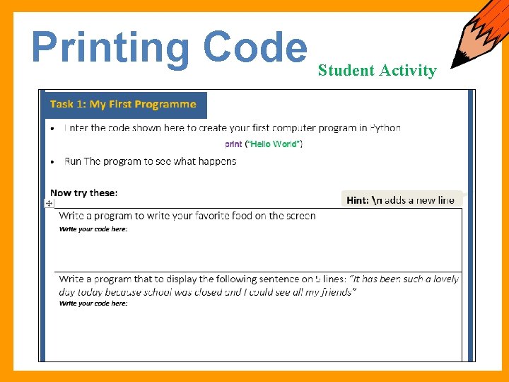 Printing Code Student Activity 
