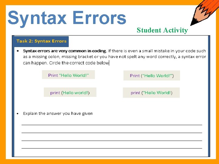 Syntax Errors Student Activity 