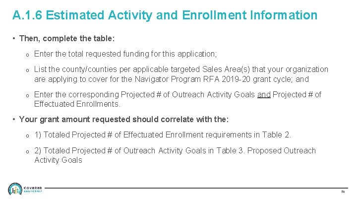 A. 1. 6 Estimated Activity and Enrollment Information • Then, complete the table: o
