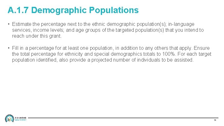 A. 1. 7 Demographic Populations • Estimate the percentage next to the ethnic demographic