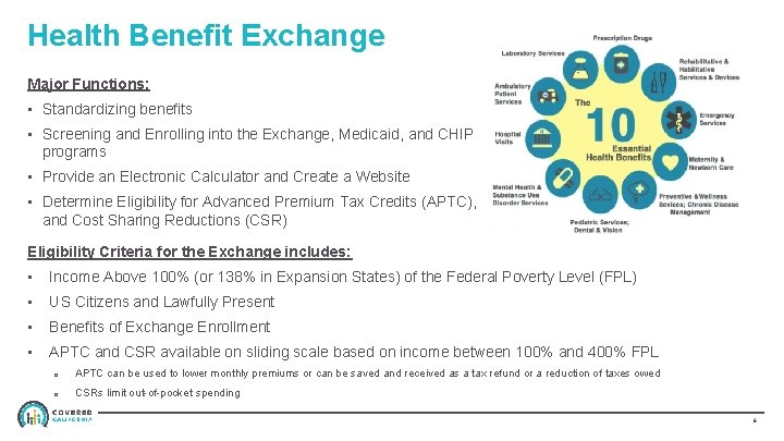 Health Benefit Exchange Major Functions: • Standardizing benefits • Screening and Enrolling into the